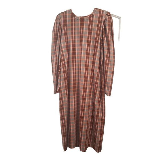 Tanya Taylor Nancy Dress Gray Burgundy Pink Plaid MSRP$295 Organic Cotton 1X NWT - Picture 4 of 7